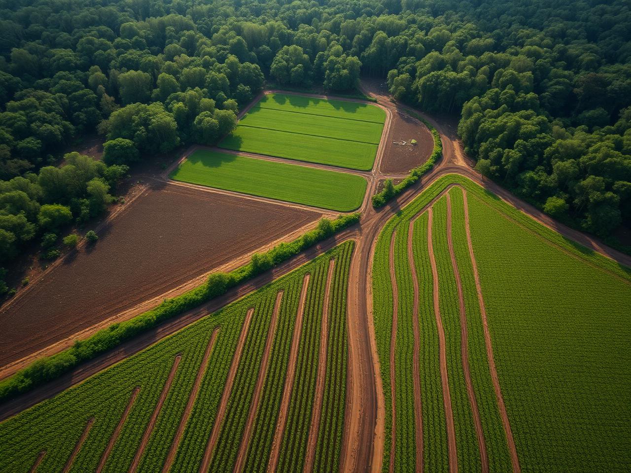Farmland from above at golden hour